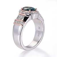 Cincin Perak S925 Pria Bestseller Lintas Negara dengan Warna Emas Putih & Emas Mawar, Dilengkapi Moissanite Oval Hijau Tua 2 Karat