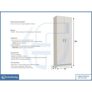 <b>2</b>-<b>Door</b> Folding Multipurpose <b>Wardrobe</b> 180x58x37cm for Home or Apartment Bedroom Furniture for Storing Clothes - Product Image 2