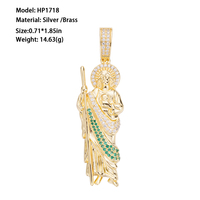 Collier Pendentif Saint Thaddée en Or Rempli de Zircon et Strass, Breloque San Judas, Bijoux pour Homme, Idéal Cadeau, Vente en Gros