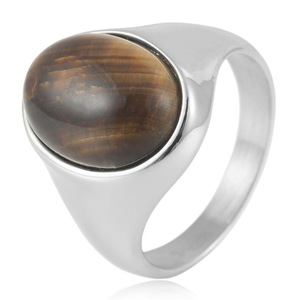 yunnique Men's Stainless Steel Tiger Eye <b>Ring</b> Bezel Setting Silver Color Geometric Design Gift Jewelry - Product Image 1
