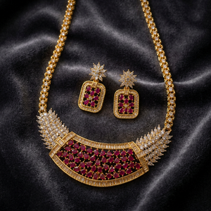 Indian <b>Ruby</b> CZ Brass Choker <b>Necklace</b> Set Bridal Gold Plated Cubic Zirconia Fashion Jewelry for Women Wedding Parties - Product Image 3