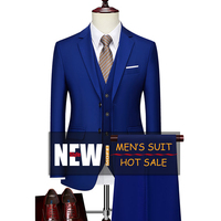 MF9802 Costume Homme De Luxe 3 Pièces Blazer Pantalon Gilet 2 Boutons Mode Slim Couleur Unie Costumes D'Affaires Tenue De Bureau