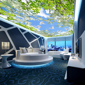 Papel Tapiz 3D Personalizado Autoadhesivo, Cielo Azul, Nubes Blancas, Paloma, Flores, Hojas Verdes para Sala de Estar, Techo de Dormitorio - Product Image 2
