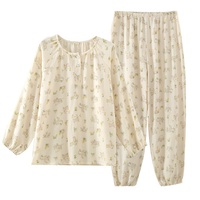 Sweethoney – ensemble pyjama en gaze de coton pour femmes, manches longues, col rond, doux, motif lapin, vêtements de détente, printemps et automne