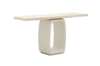 Table d'entrée minimaliste en contreplaqué, console élancée et peu encombrante, support géométrique incurvé
