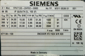 1PH7133-2HF02-0BB3 1PH71332HF020BB3 มอเตอร์แบบอะซิงโครนัส 15KW ตัวเข้ารหัสสำหรับ PLC - Product Image 3