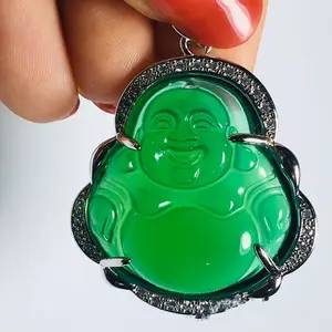 imperial green jade collier Suppliers-Pendentif en strass couleur vert impérial, nouveauté, style Jades, bouddha