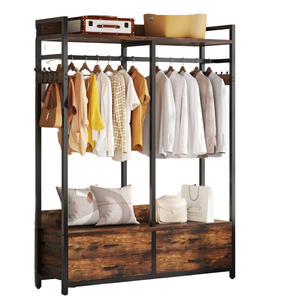 Industrial Freestanding Closet Organizer Heavy Duty Garment Rack with Wood Drawers and <b>Shelves</b> - Product Image 1