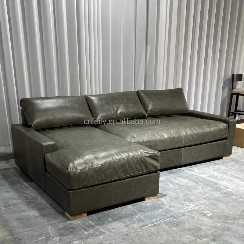 FERLY Modern Luxury Living Room Sofa Sets Leather Sectional Advanced colors Sofa Set Genuine Leather Three Seat Sofa