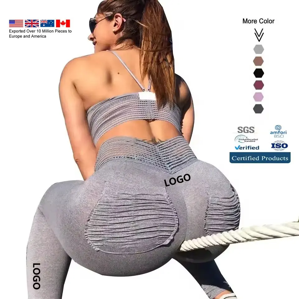 Abbigliamento sportivo Leggings traspiranti a vita alta con tasca Push up Logo personalizzato Booty Lifting Workout pantaloni da Yoga per le donne