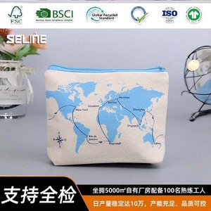 Canvas Cosmetic Bag World Map Print Zippered Storage Pouch Travel Toiletry Case - Product Image 2