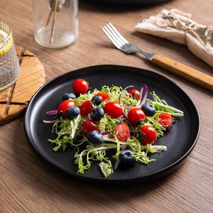 Wholesale Eco-Friendly Country Style Matt <b>Black</b> Ceramic Stoneware Dinner <b>Plates</b> Set 10.5" 8" Solid Pattern Customized Logo for - Product Image 3