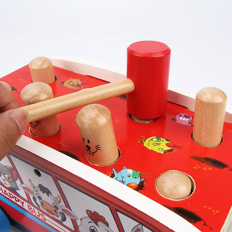 Mainan Bus Hewan Tahi Lalat Kayu Multifungsi Grosir Mainan Anak Blok Kayu Kualitas Tinggi Kereta Dorong