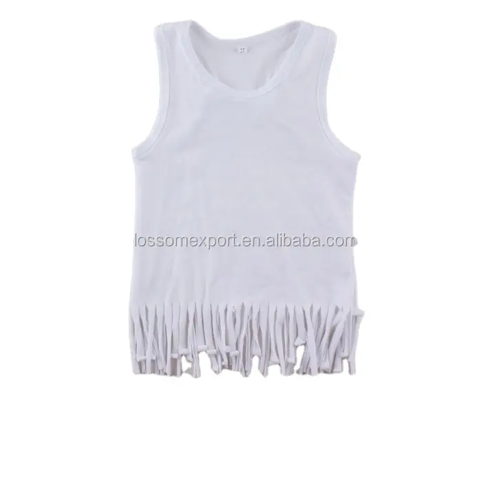 Katı Beyaz Düz Boş Tank Top Bebek Kızlar Püskül Fringe Trim T Shirt Scoop Boyun Çocuk Fringe Hem Gömlek