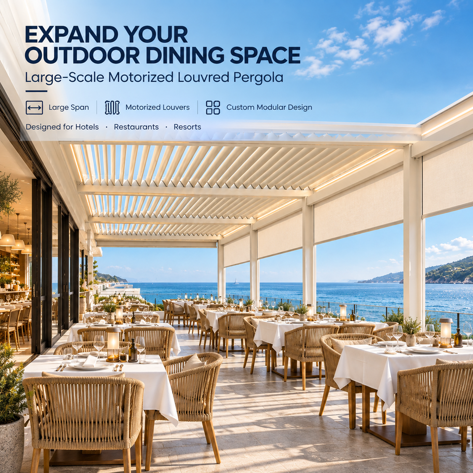 Commercial Motorized Aluminum Louvered Pergola with Retractable Side ...