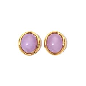 ต่างหูแฟชั่นทรงรีประดับพลอยสีม่วง ชุบทอง PVD บนสแตนเลสสตีล 316L - Product Image 1