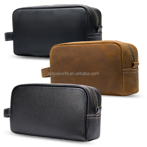 Bolsa de Cosméticos de Viaje de Cuero Crazy Horse Marrón Vintage Grande y Duradera de Primera Calidad para Hombre con Cierre de Cremallera y Asa Suave - Product Image 5