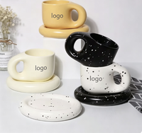 Vente en gros de nouvelles tasses à café en céramique mignonnes et tendance, logo personnalisé, tasse à café de haute qualité, ensemble de soucoupes en céramique pour cadeau