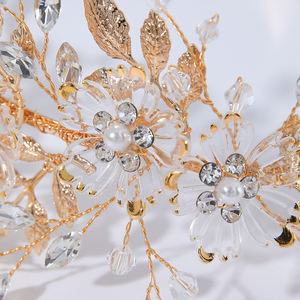 विंटेज राल फूलों की शादी हेडबैंड मुकुट मिश्र धातु पत्ती दुल्हन बालों के सामान प्रोम पार्टी शादी के हेयरबैंड - Product Image 5