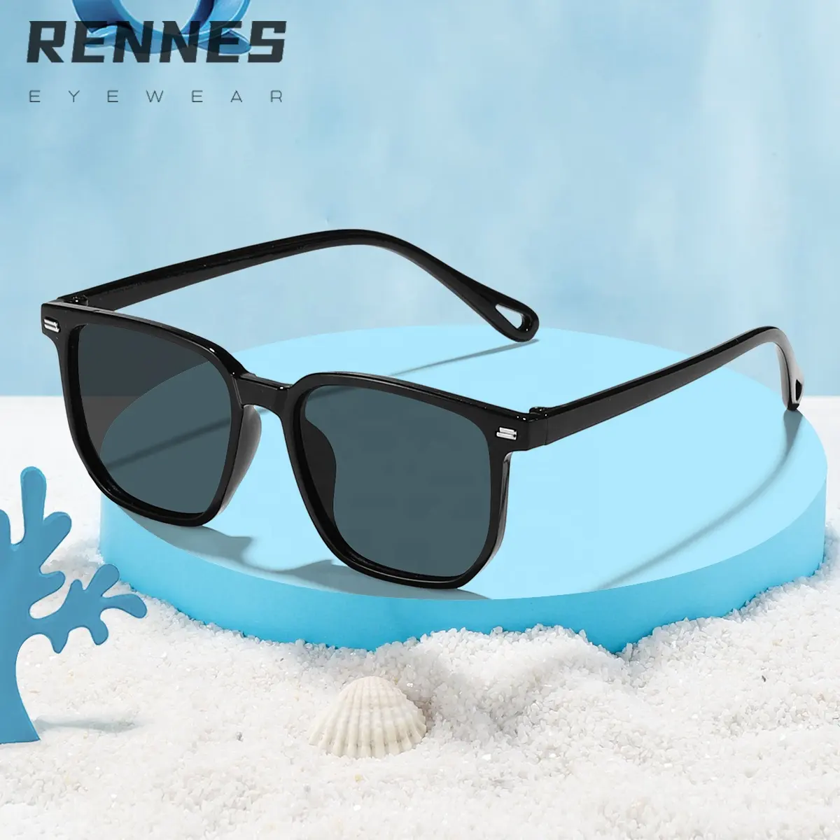 Set Package - High-quality new children's candy-coloured square trend fashion with outdoor UV protection sunglasses