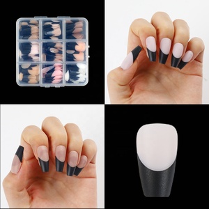 High Quality Simple <strong>Black</strong> <strong>Designs</strong> Short Square Full Cover Artificial Fake <strong>Nails</strong> Kit <strong>French</strong> <strong>Tip</strong> Press on <strong>Nails</strong> - Product Image 3