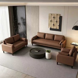 Sofá Seccional de Tela con Aspecto de Cuero Marrón, Sofá Moderno de Tres Plazas para Sala de Estar, Hotel o Apartamento - Product Image 4
