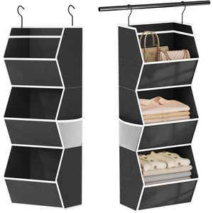 Hanging Closet Organizer 3 Shelf Foldable Fabric Storage With Mesh Pocket For Clothes Bedroom Use - Product Image 1