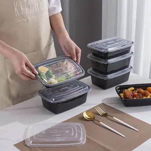 Recipiente de plástico para alimentos, recipiente descartável para micro-ondas, recipiente para preparação de refeições, 25 onças, 33 onças, 42 onças, 50 onças, caixa retangular de plástico 1-3L