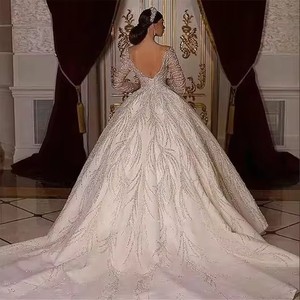 Vestidos de Novia Personalizados de Manga Larga, Brillantes, con Lentejuelas, Estilo Princesa Vintage, con Espalda Descubierta, Vestido de Novia para Boda - Product Image 3