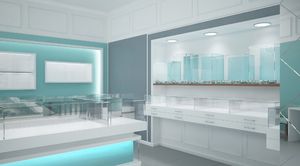 Vitrine de présentation de bijoux bleu Tiffany, style moderne et jeune, idée de conception de boutique de bijoux, vitrine de présentation de bijoux à vendre - Product Image 5