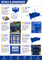 Contenedor de Malla Metálica Plegable con Recubrimiento en Polvo Azul, Bolsillos para Montacargas, Tamaño Estándar Europeo, Carga de 1500 kg, Apilable, con Cierre a Presión, de Acero