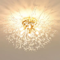 JACKSUN Magnifique Plafonnier Doré Style Floral pour Entrée, Moderne, Forme Pissenlit Feu d'Artifice, Lampe de Plafond en Cristal G9 pour Chambre