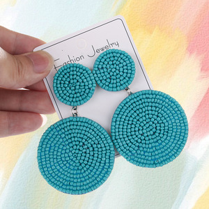 Pendientes Colgantes Tejidos, Diseño Geométrico Moderno en Latón, Nuevo Diseño de Moda, Cuentas Redondas de Color Arroz para Mujer, UIONEN 1835 - Product Image 6