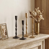 2 bougeoirs en fonte noir et or mat style antique américain pour décoration de table d'entrée, cadeau de pendaison de crémaillère, décoration de mariage