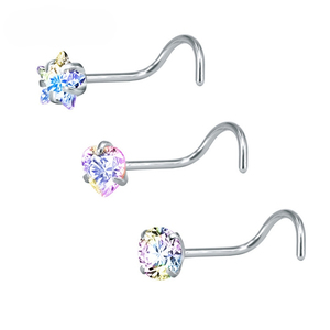 Clous de nez en acier inoxydable en forme de L |   Anneaux de nez en cristal et zircon pour femmes et hommes |   Bijoux de corps hypoallergéniques et résistants à la décoloration - Product Image 2