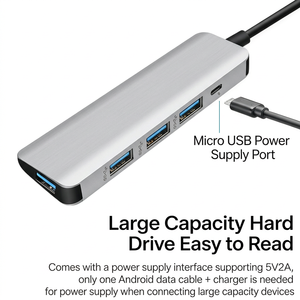 Hub USB-C 5 trong 1 bằng nhôm, 4 cổng USB 3.0 với bộ chuyển đổi Type-C PD 100W, cáp dài, đa cổng cho Laptop, PC, MacBook, <span class=keywords><strong>PS5</strong></span> - Product Image 6