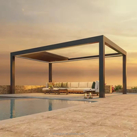 Pergola bioclimatique en aluminium avec toit à lames motorisées, éclairage LED, revêtement poudré écologique, contrôlée par application, résistante au vent, pour jardin