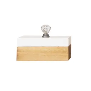 Caixa de armazenamento de joias, caixa de madeira sólida, caixa branca retangular