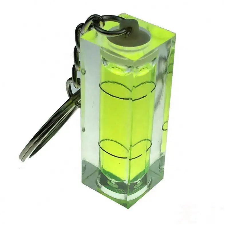 Wholesale Pmma Level Vial Inclinometer Liquid Level Indicator High Accuracy Square Bubble Spirit Level 15*15*40mm with Keychain