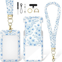 Scrunchie Lanyard voor docenten met ID-badgehouder en accessoireset, blauwe vergeet-mij-nietje bloemenprint