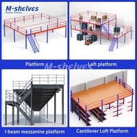 Plateforme de loft en acier robuste avec revêtement en poudre, poutre en I, capacité de charge élevée 200-1000 kg, panneaux galvanisés avec escalier antidérapant