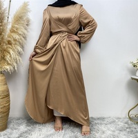 6345 #   Vestido Abaya Musulmán Formal, Sencillo y Elegante, de Satén Suave, con Dos Cinturones Grandes Delanteros, Silueta en A, Lavable y Suave para Mujer