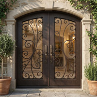 Puerta Doble de Hierro Forjado de Diseño Clásico para Casa, Puerta de Entrada Frontal Moderna con Aislamiento Térmico