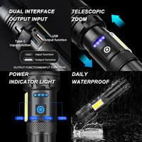 Lampe torche LED tactique portable rechargeable USB-C avec zoom pour extérieur