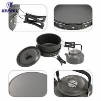 Ensemble de cuisine de camping pliable en alliage d'aluminium URPOOL avec bouilloire, ustensiles de cuisson pliables, durables et ultralégers pour la randonnée, capacité de 2-3L