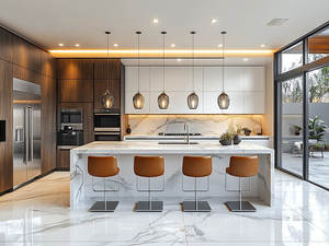 Muebles de Fábrica de Foshan, Diseño Moderno, Juego de Gabinetes de Cocina de Madera Contrachapada sin Tiradores, Diseño en Forma de U, Color Blanco - Product Image 2