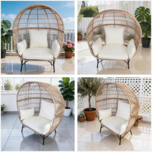 Sedia Sospesa a Forma di Uovo in Rattan Beige, Seduta Oscillante per Interni ed Esterni con Cuscini per Hotel, Villa, <span class=keywords><strong>Giardino</strong></span>, Personalizzabile OEM - Product Image 3