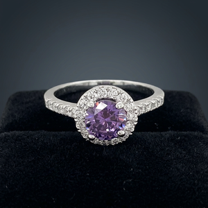 Classic Purple Rhodium Plated <b>Brass</b> Cubic Zirconia Claw Setting Engagement Wedding <b>Ring</b> LAVINA BR25307PR Unisex Customizable - Product Image 3