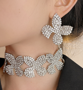 Moda cristal exagerar flor pendiente gargantilla collar boda joyería conjunto declaración grande Rhinestone Collar gargantilla fiesta mujeres - Product Image 1