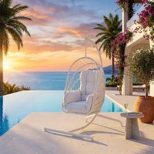 Fauteuil suspendu pliable d'extérieur avec support, en rotin PE <span class=keywords><strong>blanc</strong></span>, <span class=keywords><strong>chaise</strong></span> balançoire de luxe pour patio, mobilier de salon toutes saisons pour hôtel - Product Image 5